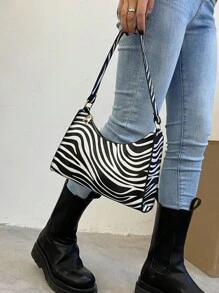 Yogodlns 夏季新款女士单肩包 高品质斑马纹腋下手提包 PU 皮革豹纹腋下钱包包 法式腋下托特包 女士棕色豹纹手提包 手拿包 女式复古 PU 皮革单肩包 多功能休闲 - 黑與白 - 查看 2