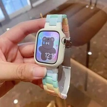 Huastonband 錶帶 + 保護殼，相容於 Ultra 3/2 系列 SE S10/S9/S8 S7 6 5 4，樹脂時尚多巴胺彩色可調節腕帶，杏色超薄鏤空軟材質全方位保護殼，38mm 40mm 41mm 42mm 44mm 45mm，2026 夏季熱銷新品，女性派對、海灘聚會、夏季配件，學生返校與畢業季禮物 - 彩色 - 查看 9
