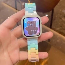 Huastonband 錶帶 + 保護殼，相容於 Ultra 3/2 系列 SE S10/S9/S8 S7 6 5 4，樹脂時尚多巴胺彩色可調節腕帶，杏色超薄鏤空軟材質全方位保護殼，38mm 40mm 41mm 42mm 44mm 45mm，2026 夏季熱銷新品，女性派對、海灘聚會、夏季配件，學生返校與畢業季禮物 - 彩色 - 查看 3