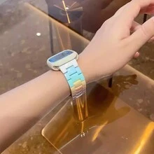Huastonband 錶帶 + 保護殼，相容於 Ultra 3/2 系列 SE S10/S9/S8 S7 6 5 4，樹脂時尚多巴胺彩色可調節腕帶，杏色超薄鏤空軟材質全方位保護殼，38mm 40mm 41mm 42mm 44mm 45mm，2026 夏季熱銷新品，女性派對、海灘聚會、夏季配件，學生返校與畢業季禮物 - 彩色 - 查看 6