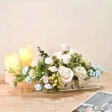 1pc Vaso de flores de acrílico transparente, peça central floral retangular para mesa de jantar, vaso decorativo retangular longo para casamentos, decoração de casa, vaso decorativo floral moderno para mesa de jantar, decoração de casamento, peça central, decoração de mesa, festa - Claro - Ver 5