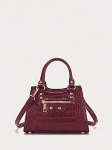 VANESSAMAY&DKMG 1pc Crocodile Pattern Small Handbag And Crossbody Bag For Women, Suitable For Mother's Day, Holidays, Business, Casual, Travel, Commuting And Office Work, Daily And Special Occasions Gift Office Bag & Business Casual Bag For Women, Perfect For Office, Business And Work, Fashionable Burgundy Bag, Bag For Women Elegant, Eye-Catching Work Bags For Women