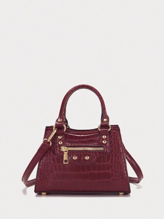 VANESSAMAY&DKMG 1 件鳄鱼纹女士小手提包和斜挎包，适合母亲节、节日、商务、休闲、旅行、通勤和办公工作、日常和特殊场合礼物女士办公包和商务休闲包，非常适合办公室、商务和工作，时尚勃艮第包，女士包优雅、引人注目的女士工作包