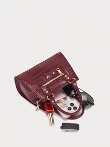 VANESSAMAY&DKMG 1pc Crocodile Pattern Small Handbag And Crossbody Bag For Women, Suitable For Mother's Day, Holidays, Business, Casual, Travel, Commuting And Office Work, Daily And Special Occasions Gift Office Bag & Business Casual Bag For Women, Perfect For Office, Business And Work, Fashionable Burgundy Bag, Bag For Women Elegant, Eye-Catching Work Bags For Women