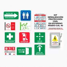 Kit de 10 señales, letreros o rótulos de protección civil con cinta de montaje adhesiva scoth 3M en la base y 2 calcomanías adhesivas de alto voltaje - Multicolor - Ver 1