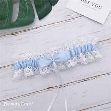 婚禮新娘腿上裝飾,白色蕾絲,鑽石和蝴蝶結裝飾,女式褲襪帶大腿珠寶可愛