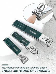 pinpai Bộ 4 kìm cắt móng tay bằng thép không gỉ, kìm cắt móng chống văng, kéo cắt móng miệng rộng, dụng cụ làm móng tay và móng chân (tự động thu gom móng vụn) - Màu xanh lá cây đậm - Xem 3