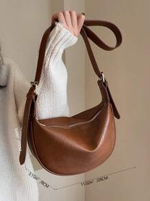 Semi-Circular PU Leather Saddle Bag Crossbody Bag, Suitable For Daily Use In Spring And Summer - Brown - View 6