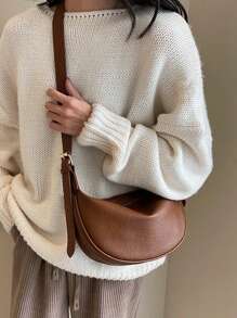 Semi-Circular PU Leather Saddle Bag Crossbody Bag, Suitable For Daily Use In Spring And Summer - Brown - View 3