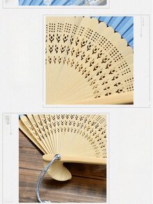 一把古典舞扇，折疊竹扇附傳統風景圖案，完美適用於民間藝術表演 - 白色 - 查看 3