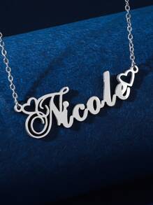 1 件简约不锈钢心形英文名字女士个性化项链适合情人节、妈妈、母亲、母亲节、礼物