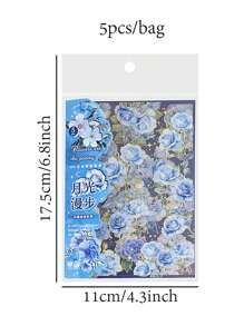 1袋5入 Diy剪貼簿用品,花卉貼紙,防水鍍金閃爍處理,可自由裁剪,裝飾相框筆記本手機殼 - 紫色 - 查看 9