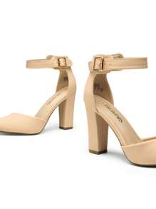 Women's Chunky High Heels Pumps Ankle Strap Closed Pointed Toe Elegant Fashionable Comfortable Dating Wedding Party Dress Shoes