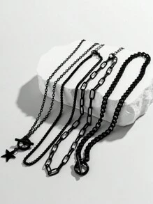 4pcs/Set Vintage Simple Flat Snake Chain Alloy Pendant Necklace With Lobster Clasp, Adjustable Stacking Necklaces, Wear It Daily Or As Festival Gift