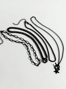4pcs/Set Vintage Simple Flat Snake Chain Alloy Pendant Necklace With Lobster Clasp, Adjustable Stacking Necklaces, Wear It Daily Or As Festival Gift