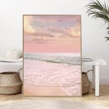 FajerminArt 粉紅海灘日出壁畫-現代海景油畫打印品,適用於寧靜家居裝飾,無框油畫肖像畫 - 彩色 - 查看 2