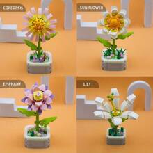 积木永生花DIY花盆可做办公桌摆件生日礼物房间装饰 - 杏色 - 查看 7