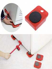 Conjunto De 5 Peças De Ferramenta De Movimentação E Elevação De Móveis Pesados - Deslizadores/patins Para Mover Móveis Em Piso Cerâmico, Transportador Multifuncional Para Mover Camas E Objetos Pesados - Vermelho - Visão 5