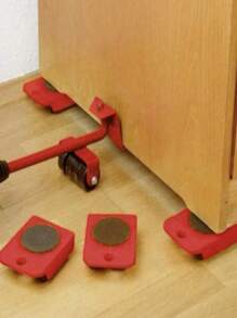 Conjunto De 5 Peças De Ferramenta De Movimentação E Elevação De Móveis Pesados - Deslizadores/patins Para Mover Móveis Em Piso Cerâmico, Transportador Multifuncional Para Mover Camas E Objetos Pesados - Vermelho - Visão 6