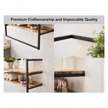Metal Industrial 2 Tier Bathroom Shelves Wall Mounted,24" Bathroom Shelf With Towel Bar,Wall Shelf Towel Rack Over Toilet,Floating Shelves Towel Holder,Solid Wood Shelves With Metal Frame,Black