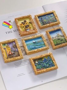 Set de 6 imanes de nevera con escenas, Arte creativo de Van Gogh, Pegatinas decorativas lenticulares 3D con reverso magnético para refrigeradores, mejor regalo para la decoración del hogar