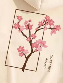 Capucha con estampado floral y letra con cordón con forro térmico - Albaricoque - Ver 9