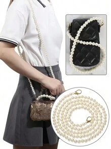 40-120CM Packet Chain Pearl Strap For Bags Handbag Handles DIY Purse Replacement Long Beaded Chain For Shoulder Bag Straps Pearl Belt Lanyard Phone Charm Beach Accessories Daisy - White - View 2