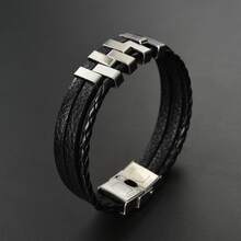 1pc Simple Punk Style Leather Rope & Titanium Steel Couple Bracelet For Men, Suitable For Giving To Elders, Commuting, Traveling, Office Work, Weddings, Dates And Daily Wear
