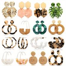 Xiacheng 1-16對時尚亞克力和藤質女生耳環-夏日沙灘草耳環樹脂吊墜時尚耳環幾何語句耳環度假珠寶 - 彩色 - 查看 13