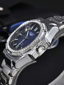 LONGLUX 1pc Men's Waterproof Automatic Mechanical Calendar Watch, Stainless Steel Band With Butterfly Clasp & Decorative Diamonds, Business Style - Silver - View 11
