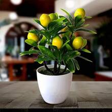 1pc Simulation Desktop Decoration Potted Plant For Good Fortune, Wealth & Richness, Plastic Foam Wealthy Fruit With Lemon Tree For Decoration, Valentine Day, Gift Gifts Birthday Graduation - Green - View 1