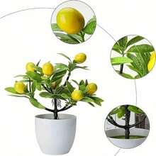 1pc Simulation Desktop Decoration Potted Plant For Good Fortune, Wealth & Richness, Plastic Foam Wealthy Fruit With Lemon Tree For Decoration, Valentine Day, Gift Gifts Birthday Graduation - Green - View 3