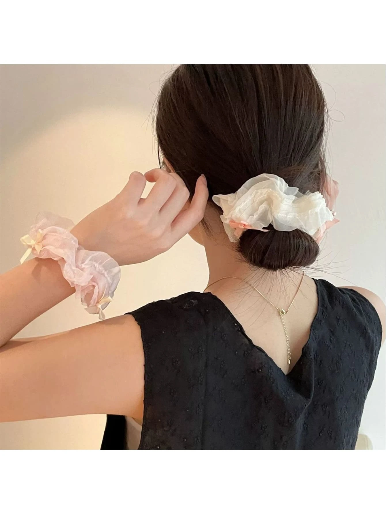 2pcs Creamy Sweetheart ~ Ballet Style Ribbon Bow Scrunchies, Forest ...