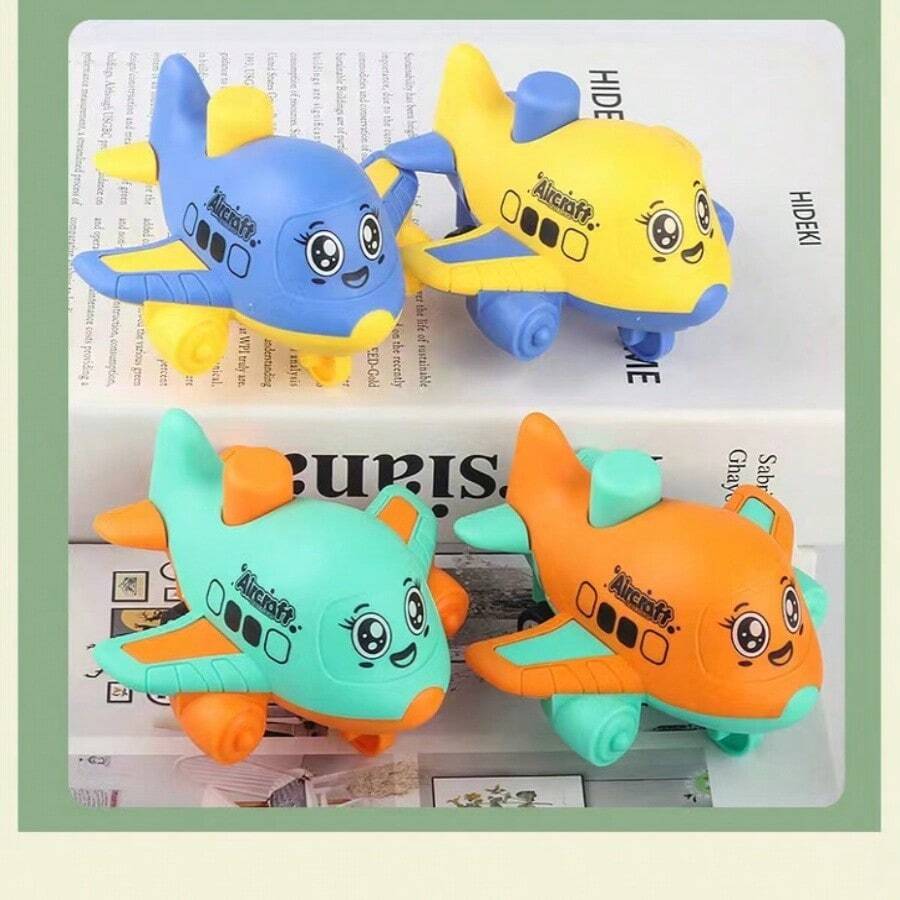 1pc Cartoon Airplane Shaped Press & Go Toy For Kids, Kindergarten Gift - Multicolor - View 1