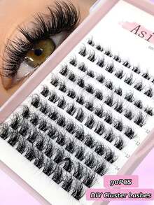 Asiteo 90 piezas DIY Racimos Pestañas D Curl con kit de pegamento 2 en 1 de aspecto natural, extensiones de pestañas esponjosas y fragmentadas para vacaciones - Multicolor - Ver 2
