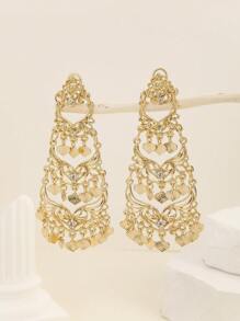 1 對四層水鑽吊墜耳環適合女士在派對上佩戴 - 金黃色 - 查看 1