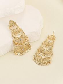 1 對四層水鑽吊墜耳環適合女士在派對上佩戴 - 金黃色 - 查看 3