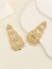 1 對四層水鑽吊墜耳環適合女士在派對上佩戴 - 金黃色 - 查看 2