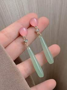 2入組粉綠色水滴形耳環,附設計師吊飾,時尚且適合女性在海灘渡假時佩戴 - 薄荷綠 - 查看 4