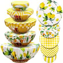 5/10 Pieces Bowl Covers Reusable In 5 Size Stretch Cloth Fabric Elastic Food Storage Bread Lids For Food, Fruits, Leftover (Summer Style) - Multicolor - View 2