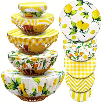5/10 Pieces Bowl Covers Reusable In 5 Size Stretch Cloth Fabric Elastic Food Storage Bread Lids For Food, Fruits, Leftover (Summer Style)