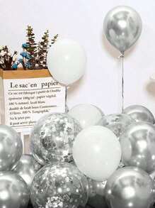 98 件银色气球花环套件，95 件白色和银色气球拱门套件，配有银色五彩纸屑气球，非常适合生日毕业典礼订婚婚礼周年派对装饰、圣诞节 - 彩色 - 查看 3