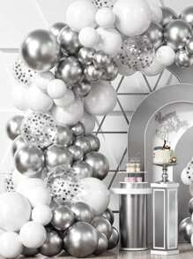 98 件银色气球花环套件，95 件白色和银色气球拱门套件，配有银色五彩纸屑气球，非常适合生日毕业典礼订婚婚礼周年派对装饰、圣诞节 - 彩色 - 查看 1