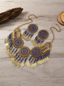 1PC Thời Trang Vintage Nhiều Lớp Rỗng Hình Học Đồng Xu Tua Rua Vòng Cổ, Bao Gồm 2 Bông Tai Dành Cho Nữ - Loại bướm - Xem 3