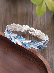 1入組波西米亞復古鋅合金幾何造型銀色彩繪搪瓷手鐲,適合女士派對、禮物或個性化穿搭 - 銀色 - 查看 8