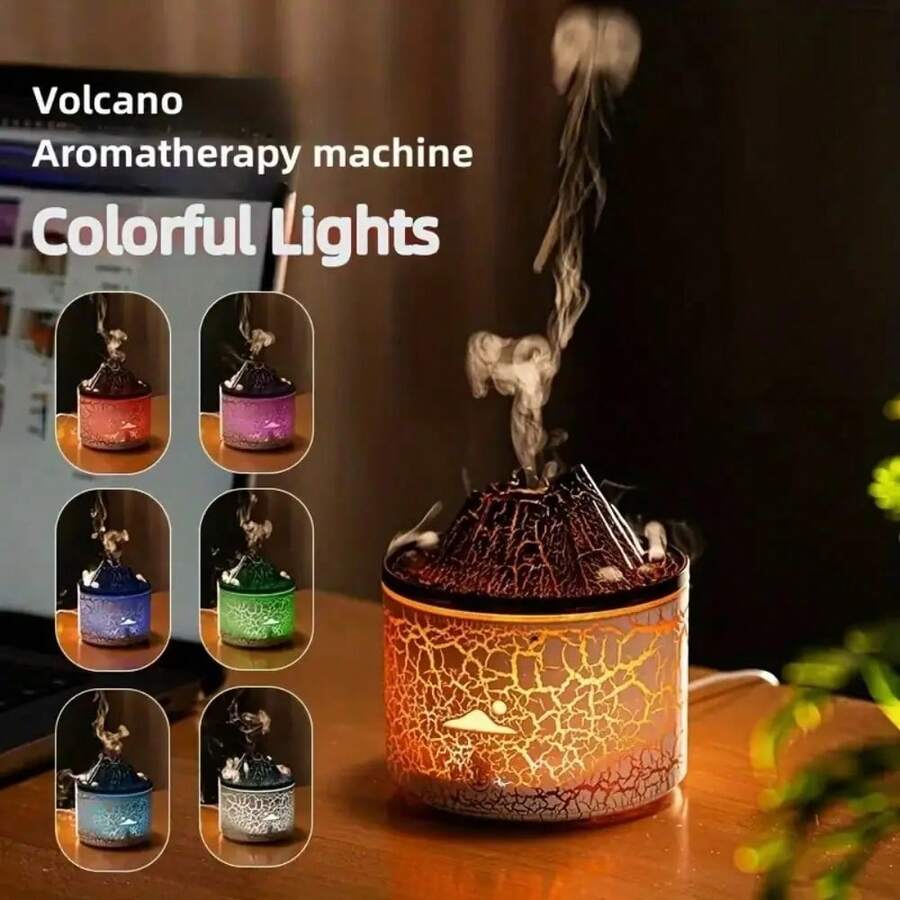 1pc USB Lava Flame Lamp Volcano Cool Mist Humidifier LED Light Aroma Diffuser For Home Bedroom