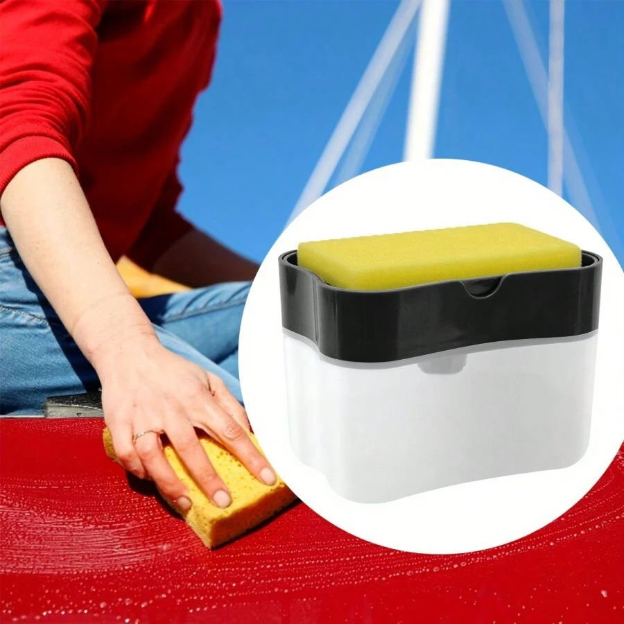 1pc Kitchen Dish Soap Dispenser And Sponge Holder, Dispensing Pump With Sponge Cleaning Pad, Liquid Squeeze Dispenser Box, Kitchen Liquid Bottle - Multicolor - View 1