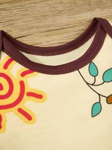 Newborn Baby Girl Romper With Cartoon Giraffe Print, Peter Pan Collar, Summer Outfits - Apricot - View 6