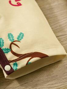 Newborn Baby Girl Romper With Cartoon Giraffe Print, Peter Pan Collar, Summer Outfits - Apricot - View 7