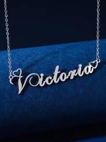 1 件简约不锈钢心形英文名字女士个性化项链适合情人节、妈妈、母亲、母亲节、礼物